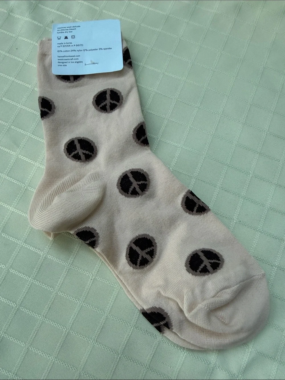 New Crew Cream Socks with Black Peace Sign Print